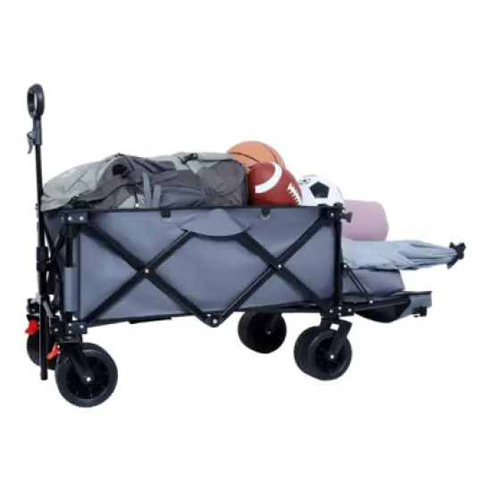 DSVIMOY Collapsible Folding Wagon, Extra Long Collapsible Wagon with Tailgate for Garden Sports Camping, Gray, 46.85"*22.05"*41.34" image {1}