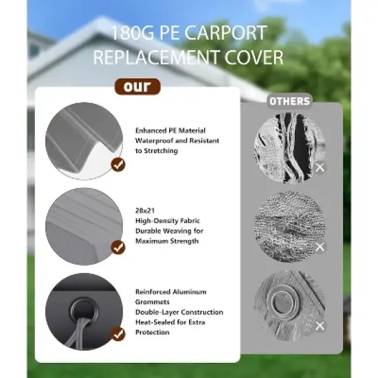 Carport Replacement Canopy Cover - Waterproof, UV Wind-Resistant,PE   (Cover ONLY, Frame NOT Included) image {1}