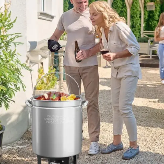 Winado 44 QT 3-Piece Stainless Steel Stock Pots with Strainer Basket, Lid, Hook and Steamer image {1}