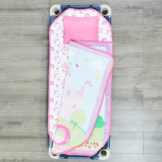 EVERYDAY KIDS Princess Toddler Cot Nap Mat for Home, Daycare, Preschool ; Easy to Roll Sleeping Mat with Elastic Straps, Pillow and Blanket image {4}
