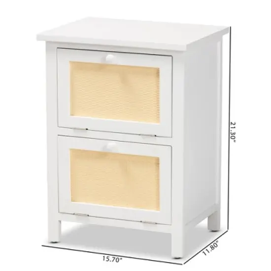 Sariah Wood Rattan 2 Door Nightstand White - Baxton Studio image {10}