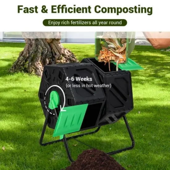 Costway Dual Chamber Compost Tumbler Outdoor Rotating Chamber Compost Bin 34.5 Gallon image {5}