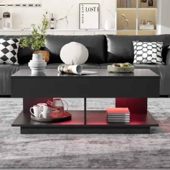 ORRD Extendable Coffee Table 41-77" - Multifunctional Storage Ottoman with Hidden Compartments for Living Room（Black） image {1}