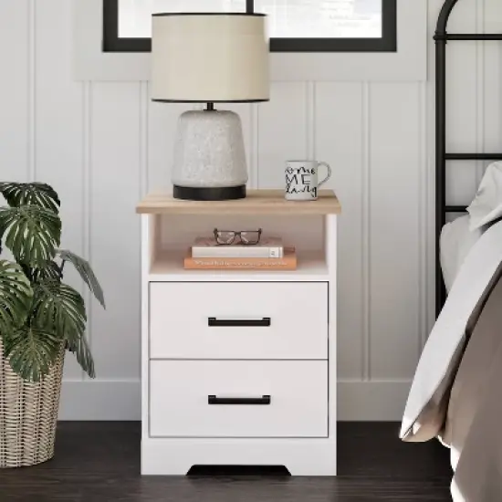 Prepac Rustic Ridge Farmhouse 2 Drawer Nightstand White/Oak image {2}