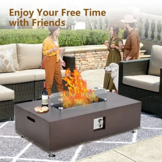 48" Propane Fire Pit Table�with Wind Guard, Glass Beads & Rain Cover, Sturdy Steel Anti-Rust Finish, Outdoor Firepit for Patio Yard Garden image {4}