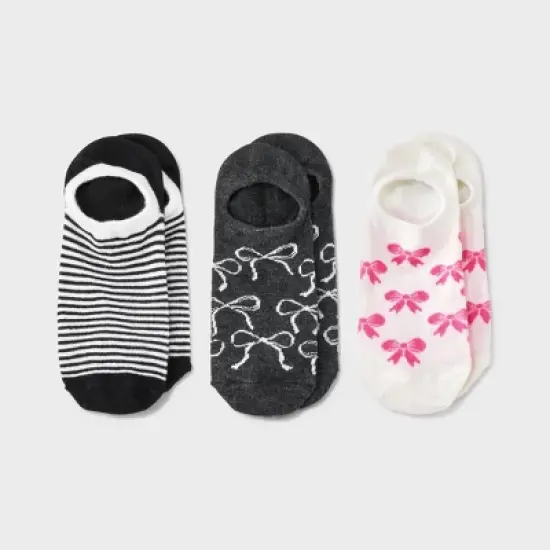 Women's Bows 3pk Liner Socks - Charcoal Heather /Black/Ivory 4-10 image {3}