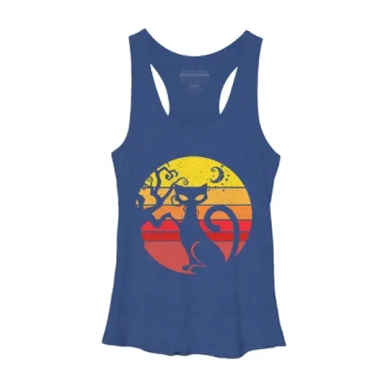 Women's Design By Humans Black Cat Halloween Costume Scary Vintage Cats By TaiHan Racerback Tank Top image {9}