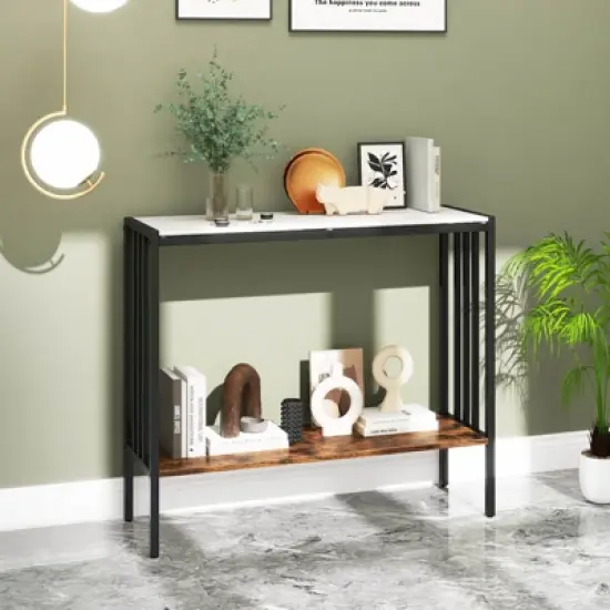 Costway 36" Console Table with Sintered Stone Tabletop & Open Shelf for Living Room image {4}