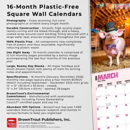 BrownTrout Pigsty 2026 12"x24" Hanging Square Wall Calendar Plastic-Free image {5}
