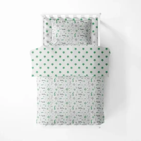 Bacati - Soccerball Green/Gray Muslin 4 pc Toddler Bedding Set image {2}