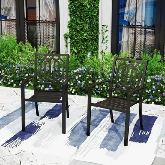 5pc Patio Dining Set with Round Table & Sling Seat Steel Frame Chairs - Captiva Designs image {6}