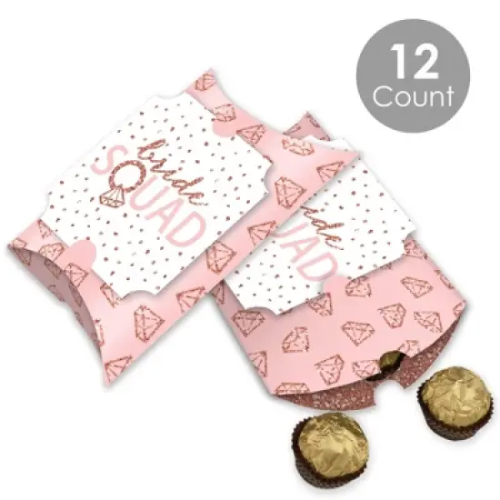 Big Dot of Happiness Bride Squad - Favor Gift Boxes - Rose Gold Bridal Shower or Bachelorette Party Large Pillow Boxes - Set of 12 image {1}