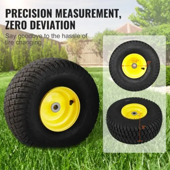 VEVOR Lawn Mower Tires with Rim, 15x6-6" Tubeless Tractor Tires, 2-Pack Tire and Wheel Assembly, S-Turf Pneumatic Tires, 3" Offset Hub, Black image {3}