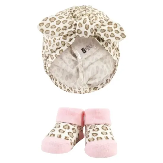 Hudson Baby Infant Girl Turban and Socks Set, Blush Rose Leopard, One Size image {2}