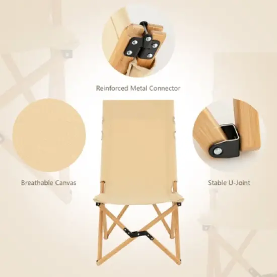 Tangkula 1PC/2PCS Folding Camping Chair Bamboo Wood Beach Chair with Breathable Canvas 2-Level Adjustable Backrest Portable Folding Chair with Carrying Bag image {6}