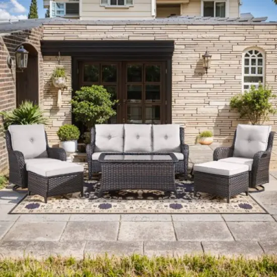 Gymojoy 6 Pieces Outdoor Sofa with Swivel Chairs Ottoman, Coffee Table, Patio Furniture Set image {14}