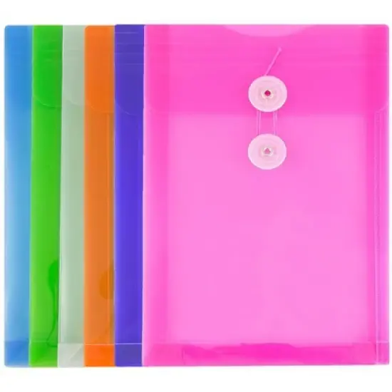 JAM Paper 6 1/4" x 9 1/4" 6pk Plastic Envelopes with Button and String Tie Closure, Open End: Document Storage Accessory image {2}