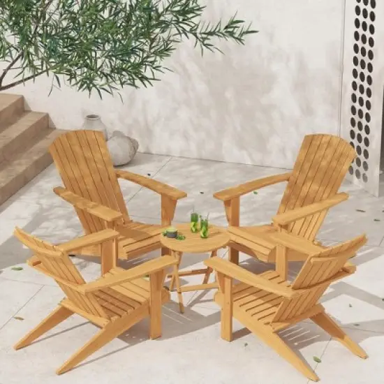 Decksplore Teak Adirondack Chair Set with Table 5PCS image {2}