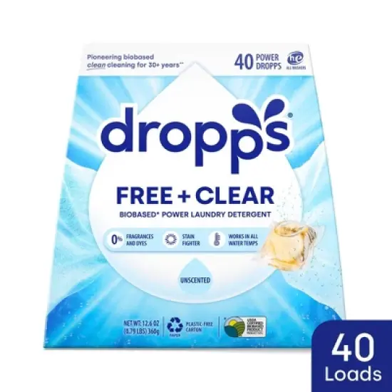 Dropps Laundry Odor & Stain Biobased Detergent Pods Free + Clear - Unscented - 40ct image {10}
