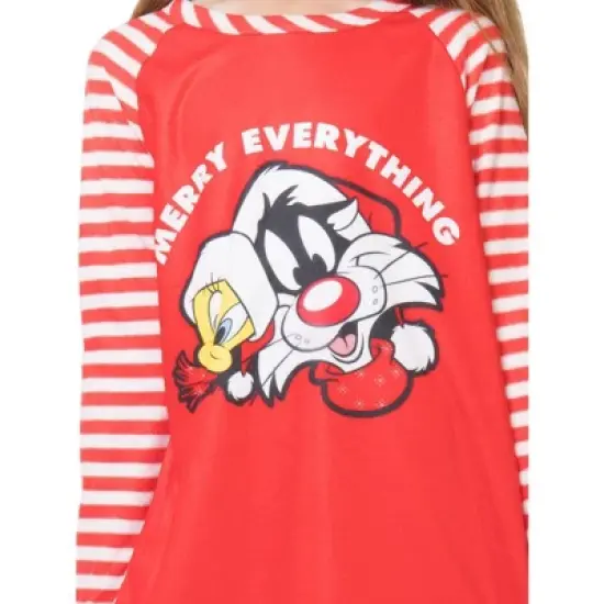 Looney Tunes Girls Christmas Pajamas Tweety Bird Sylvester Cat Pajama Nightgown image {1}