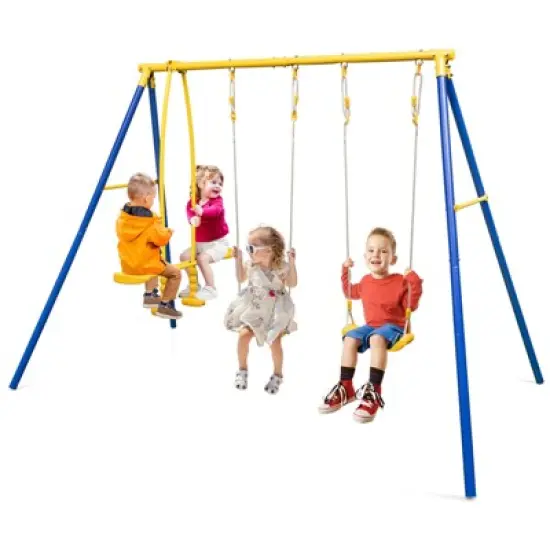 Costway Metal Swing Set for Backyard with A-frame Stand & Adjustable Hanging Ropes image {10}