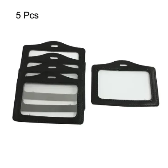 Unique Bargains 5 Pcs Black Clear Faux Leather Business ID Card Badge Holder image {1}