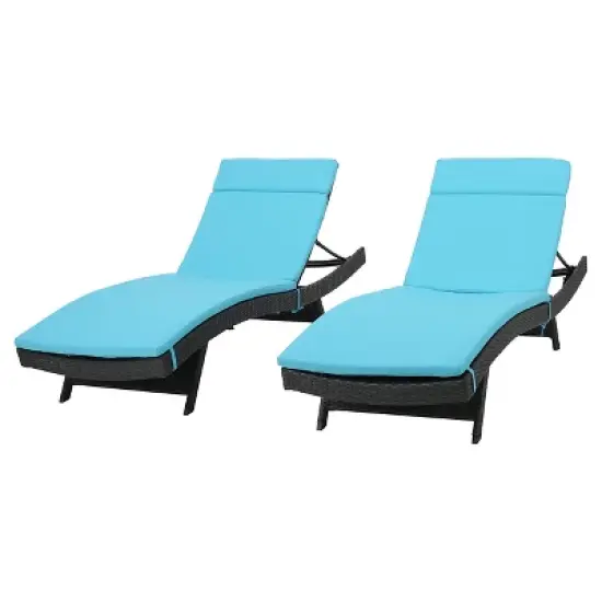 Salem Set of 2 Gray Wicker Adjustable Chaise Lounge - Blue - Christopher Knight Home: UV & Weather-Resistant, Iron Frame image {6}