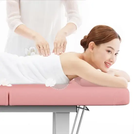 Dolonm 31.5" Wide Spa Massage Bed - 800lbs Heavy Duty, Chest Opening Design, Luxe PU Leather - Salon & Home Use - Pink image {1}