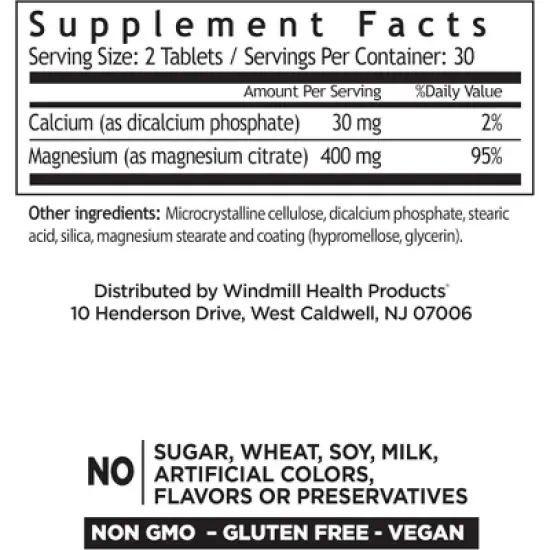 WINDMILL MAGNESIUM CITRATE 400MG TABLETS 60 CT image {1}