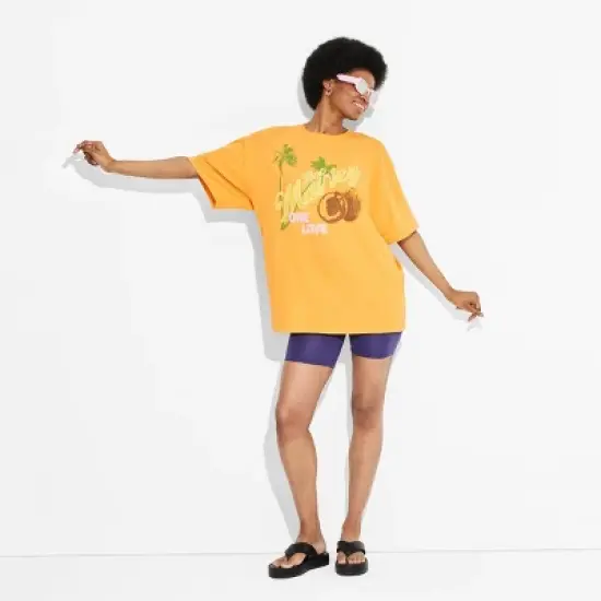 Women's Bob Marley One Love Short Sleeve Graphic T-Shirt Dress - Orange image {2}
