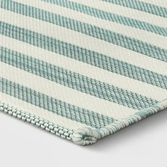5'x7' Narrow Wornstripe Rectangular Woven Outdoor Area Rug Turquoise Blue - Threshold&trade; image {2}
