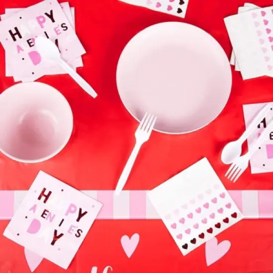 Sparkle & Bash 3 Pack Red Heart Plastic Tablecloth  Valentine's Day Party Supplies, 54 x 108 in image {6}