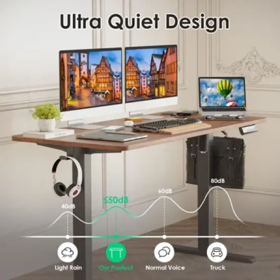 Lirago Brown Electric Standing Desk 48x24 Splice Board Carbon Steel Frame 170LB Capacity Height Adjustable image {3}