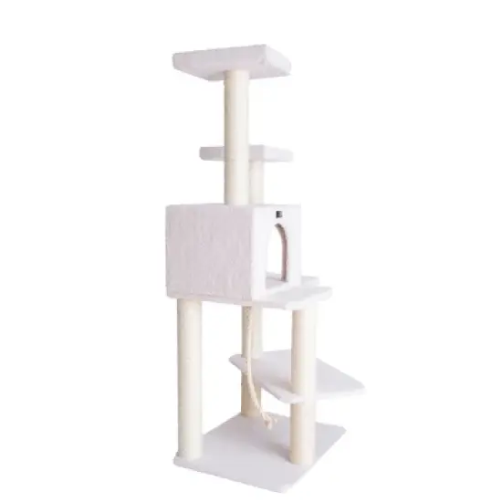 Armarkat Ivory 57" High Real Wood Cat Tree, Fleece Covered Cat Climber, B5701 image {7}