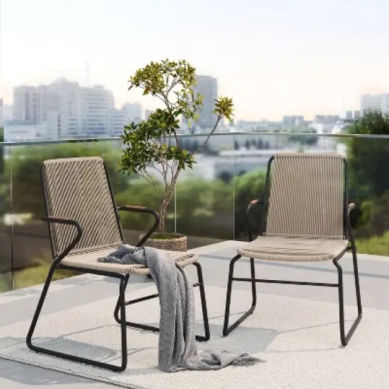 Christopher Knight Home Brook Modern Outdoor Iron and Rope Weave Club Chairs (Set of 2) image {9}