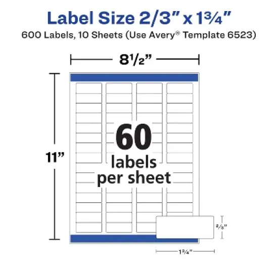 Avery Address Labels, Glossy White, 2/3" x 1-3/4", 600 Total (6523) image {5}