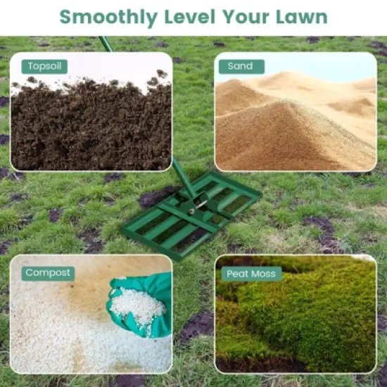 WELLFOR 30" Metal Ergonomic Lawn Leveling Hand Rake image {3}