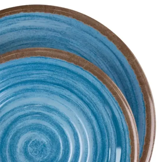 12pc Melamine Rippled Tides Dinnerware Set Blue - Elama: Solid Pattern, Service for 4, Dishwasher-Safe, Dish Set image {2}