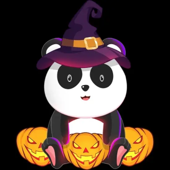 Girl's Design By Humans Cute Panda Mock up Witch With Jack O Lantern Halloween T-Shirt By thebeardstudio T-Shirt image {1}