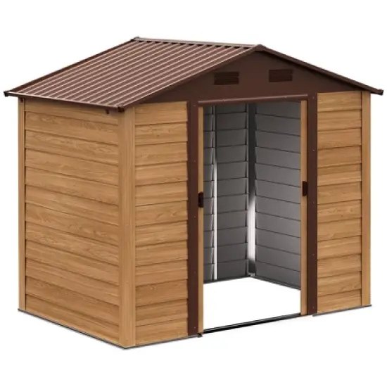 Outsunny 8' x 6' Metal Outdoor Storage Shed with Double Doors and Four Ventilation for Patio Furniture, Garden Tools, Backyard Lawn, Brown image {3}