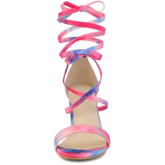 Allegra K Women's Tie Dye Lace Up Strappy Chunky Heels Sandals image {2}