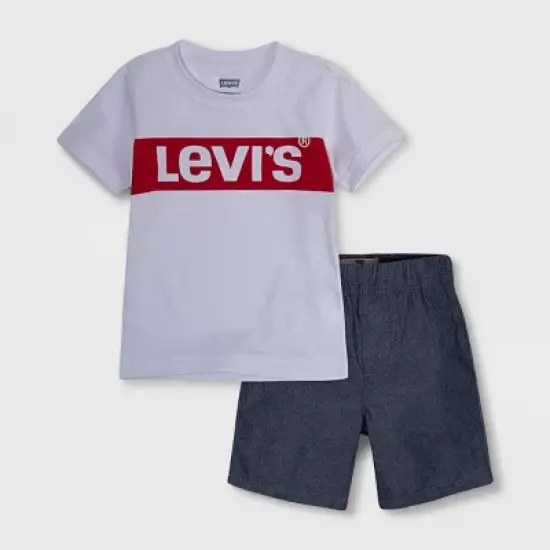 Levi's&reg; Toddler Boys' 2pc Knit Short Sleeve T-Shirt and Woven Pull-On Short Set - White image {8}