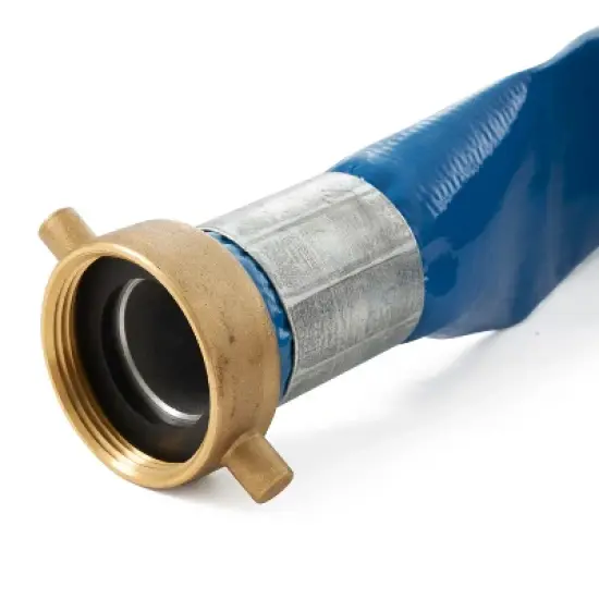 Apache 98138015 1.5" Diameter 50' Length 75 PSI Polyester-Reinforced PVC Lay Flat Pool Sump Pump Hose with Aluminum Pin Lug Connections, Blue (2 Pack) image {2}
