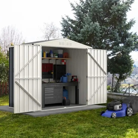Costway 7 x 4 FT Metal Outdoor Storage Shed Snap-on Structures for Efficient Assembly image {1}