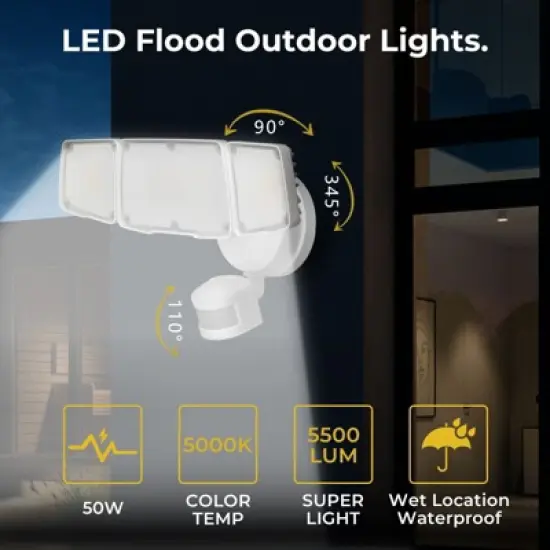 R.W.FLAME LED Flood Motion Sensor Outdoor Lights, 50W 5500LM 5000K Wet Location Waterproof,4 Lighting Modes,4 Lighting Durations,3 Detection Distances image {2}