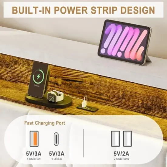 Whizmax Velvet Upholstered Platform Bed Frame With Storage Headboard, Nailhead Trim Wingback Headboard, Wood Slats Support, Off White image {4}