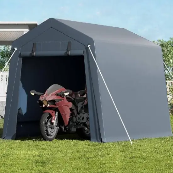 GustoWave 6x6 FT Portable Outdoor Storage Shed, UV-Resistant Carport for Motorcycle, Firewood image {5}