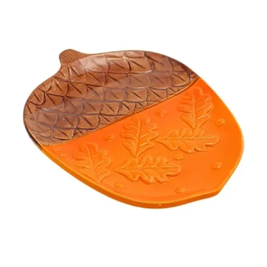 Transpac 8.25 In Patterned Acorn Plate Fall Seasonal Tabletop , Thanksgiving Autumn Leaves (1PC) image {2}