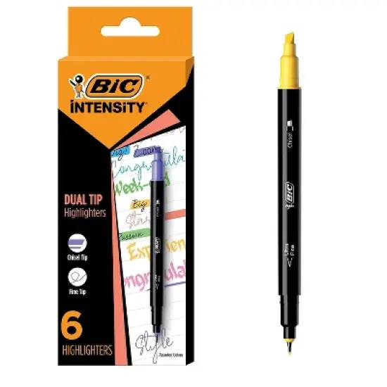 BIC Intensity Dual Tip Highlighter Medium & Broad Point Assorted Ink 6/Pack (HLPDT6-AST) image {8}