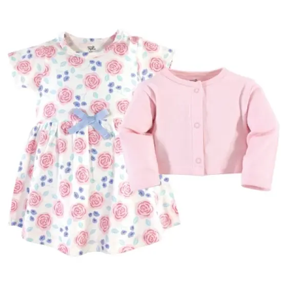 Touched by Nature Baby and Toddler Girl Organic Cotton Dress and Cardigan 2pc Set, Pink Rose image {1}